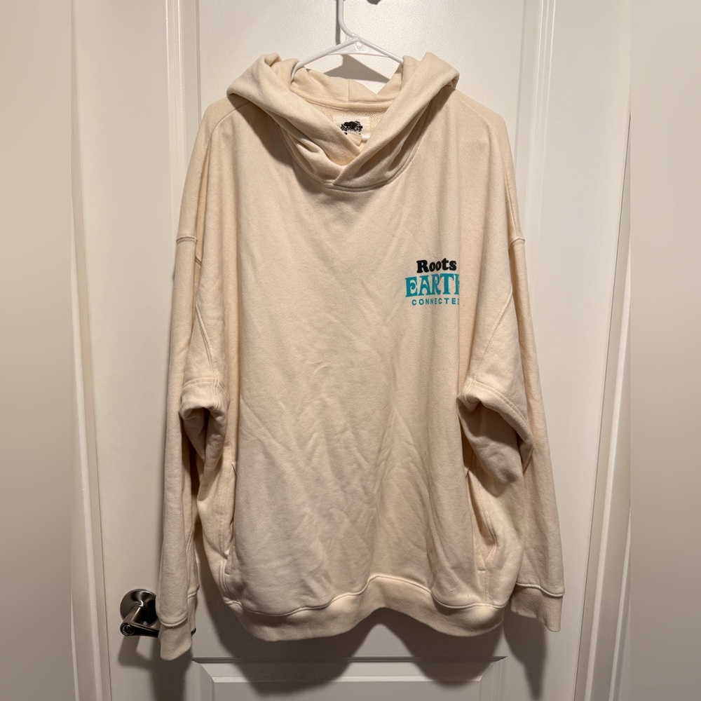 Roots Cream Hoodie with Teal Accents